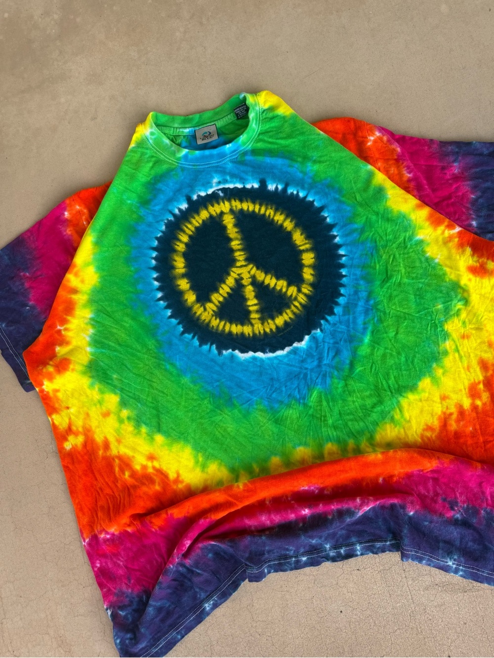 Vintage 2009 Liquid Blue Peace Sign Rainbow Tie Dye T-Shirt Size 4X Big